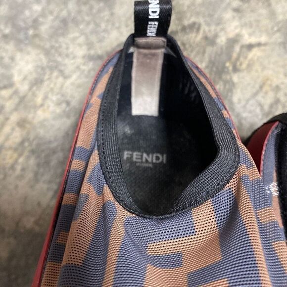 Fendi Logo Mesh Black -Red-Tan Slip On Sneakers Size 37.5 - Picture 9 of 14